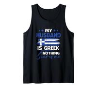 Bandiera Greca con Scritta in Lingua Inglese My Husband Is Greek Nothing Scares Me Canotta