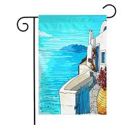Bandiera Greece Romantic Markers Summer Island Mia Landscape Santorini Hand Scenic Europe Cyclades Holidays Tessuto Da Esterno Striscione All'Aperto, Per Balcone, Giardino, 30x45cm