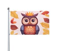 Bandiera Gufo Carino Con Corona Tra Le Foglie Autunnali Decor Bannière Doppie Cuciture Garden Flag Per Parata Giardino Conferenza 3X5Ft