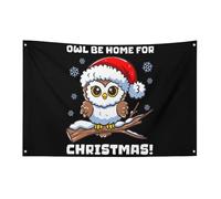 Bandiera "Gufo torna a casa per Natale", 3x5 piedi, striscione da giardino con 4 fori, decorazione per interni ed esterni