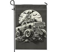 Bandiera Halloween Skeleton Mon-Ster Truck Black Spooky Graveyard Resistente allo Scolorimento Bandiere da Balcone Personalizzata Bandierine della Decorazione per Ristoranti Interno 30x45cm