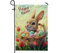 Bandiera Happy Easter Bunny Colorful Cute Rabbit Basket Rinforzo Bandiere da Balcone Resistente allo Scolorimento Bandierine della Decorazione per Balcone All'aperto 30x45cm