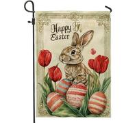 Bandiera Happy Easter Bunny Rabbit Flower con Occhielli Bandiere Resistente allo Scolorimento Bandierine per Esterno Celebrazione 30x45cm