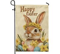 Bandiera Happy Easter Cute Bunny Flower Doppia Cucitura Bandiere da Balcone Colori Vivaci Flag per Conferenza Ristoranti 30x45cm