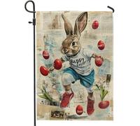 Bandiera Happy Easter Rabbit Colorful Bunny Eggs Doppia Cucitura Bandiere Resistente allo Scolorimento Flag per Interno Bar 30x45cm