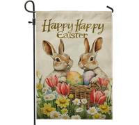 Bandiera Happy Easter Vintage Rabbits with Colorful Eggs Spring con Occhielli Bandiere Poliestere Flag per Balcone Parata 30x45cm