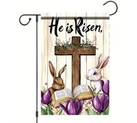 Bandiera He Is Risen Easter Bunny Flower Religious Christianty Stagione Prova Di Sbiadimento Striscione All'Aperto, Per Celebrazioni, Eventi, Feste Estive, 30x45cm