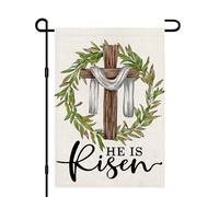 Bandiera He Is Risen Easter Cross Wreath Sign 30X45Cm Bandiera Pirata Resistenti Stagionale Striscione Per Prato Estiva Campionato