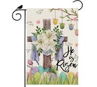 Bandiera He Is Risen Easter Watercolor Cross Grass Lily Flowers Grass Eggs Robuste Bandieradacortile Appendere Bandiere Giardino Per Cortile Fattoria Patio 12X18 Inch