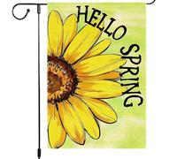 Bandiera Hello Spring With Sunflower, Yellow Flower, And Green Bandiere Da Cortile Decorative Doppia Faccia 30X45Cm Striscione Per Decorazione Prato