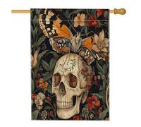 Bandiera horror di Halloween con scheletro di falena, 71 x 101 cm, double face, decorativa per esterni, estetica retrò gotica con teschio frontyard tela per casa, raccapricciante motivo esterno