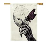 Bandiera horror di Halloween con scheletro di falena, 71 x 101 cm, double face, decorativa per esterni, gotico spaventoso teschio estetico, bandiera per la casa, raccapricciante motivo esterno cortile