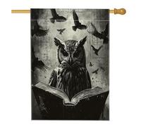 Bandiera horror per la casa di Halloween con gufo, 71 x 101 cm, double-face, decorativa per esterni, libro magico vintage, bandiera spaventosa per la casa, raccapricciante per esterni, piccola