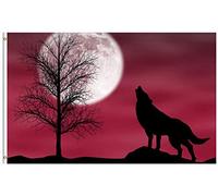 Bandiera Howling Wolf Animal Tree In Moon Night Bandiera Pirata Decorazione Rinforzata Striscione All'Aperto, Per All'Aperto Al Coperto, Feste Estive, Feste Strada, 90x150cm
