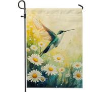 Bandiera Hummingbird Flower Green Bird Daisy Poliestere Bandiere da giardino Colori Vivaci Bandierine per Parata Balcone 30x45cm