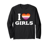 Bandiera I Love Girls Lesbian Pride Heart Maglia a Manica