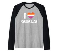 Bandiera I Love Girls Lesbian Pride Heart Maglia con Maniche Raglan