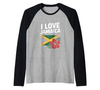 Bandiera I Love Jamaica Hibiscus Flower Pride Maglia con Maniche Raglan