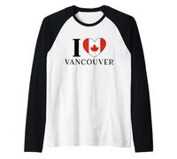 Bandiera I Love Vancouver Canada a Forma di Cuore Maglia con Maniche Raglan