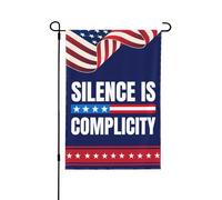 Bandiera "Il silenzio è complicità" Liberal Democratico Libertà Uguali Diritti Bandiere da giardino 12 * 18 pollici Stendardo bifacciale Senza asta