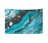 Bandiera in marmo blu turchese oro 89 x 149,9 cm nessuna dissolvenza bandiera di benvenuto giardino cortile casa bandiere decorative giardino cortile cartello interno esterno banner festa decorazione