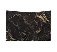 Bandiera in marmo nero dorato con 4 occhielli, bandiere su un lato in poliestere resistente, striscioni resistenti alle intemperie per dormitori, feste, riprese, festival, decorazione 119,4 x 178 cm