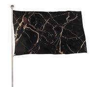 Bandiera in marmo nero e oro, 89 x 150 cm, stampa su entrambi i lati, bandiera decorativa da giardino, non sbiadisce, con occhielli in ottone, sfondo fotografico da appendere per interni ed esterni