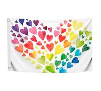 Bandiera in poliestere 3 x 5 con 2 occhielli in ottone, bandiere con cuori multicolore che formano un cuore gigante colorato ispirato all'arcobaleno - decorazione stagionale in poliestere per casa