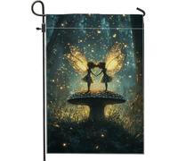 Bandiera incantata da giardino delle fate, striscione luminoso di notte con creature magiche per esterni, in iuta su entrambi i lati, per la decorazione del giardino, decorazione stagionale del prato