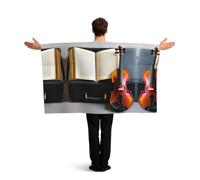 Bandiera indossabile con maniche e stampa di violino e libro, mantello da tifoso per eventi sportivi, feste in bar e celebrazioni di strada.