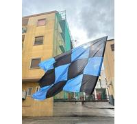 Bandiera Inter Campione a Scacchi in Poliestere Cucito, azzurro e Nero, 2m x 3m, con Aste Incluse