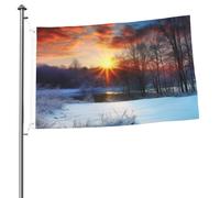 Bandiera invernale con alba e tramonto, 6 x 90 cm, bandiera da giardino su entrambi i lati, resistente allo sbiadimento, bandiera per esterni, divertente bandiera per vacanze con occhielli in metallo