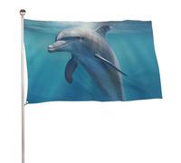 Bandiera invernale con delfino, 119,4 x 177,8 cm, stampa su entrambi i lati, bandiera decorativa da giardino, non sbiadisce, con occhielli in ottone, sfondo fotografico da appendere, per interni ed