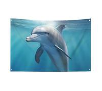 Bandiera invernale con delfino, 152,4 x 243,8 cm, non sbiadisce, bandiera di benvenuto da giardino, cortile, casa, cartello decorativo per interni ed esterni, decorazione per la casa