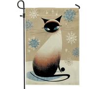 Bandiera invernale da giardino a forma di gatto, con fiocco di neve beige, decorazione per la casa, bandiera su entrambi i lati, in iuta, decorazione per esterni, 30,5 x 45,7 cm