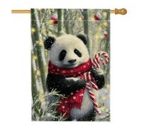 Bandiera invernale da giardino a forma di panda, simpatico orso bianco nero con bastoncino di zucchero, decorazione natalizia per le vacanze, striscione da esterno in iuta su entrambi i lati, per
