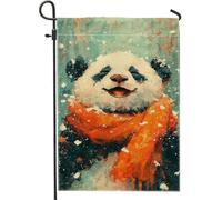Bandiera invernale da giardino a forma di panda, simpatico orso bianco nero con sciarpa arancione, striscione decorativo per esterni, bandiera su entrambi i lati in iuta per prato, decorazione per le
