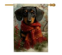Bandiera invernale da giardino con cane nero, simpatico bassotto in sciarpa rossa, decorazione per esterni, striscione in iuta su entrambi i lati per decorazione del prato per le vacanze 71 x 101 cm