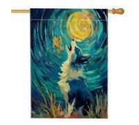 Bandiera invernale da giardino con lupo ululante, blu notte cielo luna decorazione per la casa, bandiera artistica su entrambi i lati, decorazione per esterni, tema fauna selvatica stagionale, 71 x
