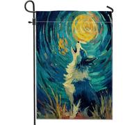 Bandiera invernale da giardino con lupo ululante, blu notte cielo luna decorazione per la casa, bandiera artistica su entrambi i lati, decorazione per prato all'aperto, tema fauna selvatica stagionale