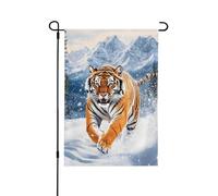 Bandiera invernale da giardino con montagne della foresta e tigre, 32 x 48 cm, double face, decorativa, in poliestere, resistente alle intemperie, per prato, patio, balcone, cortile, decorazione per