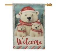 Bandiera invernale da giardino con orso polare di benvenuto, sciarpa rossa, decorazione per la casa e le vacanze, in iuta su entrambi i lati, decorazione per prato all'aperto, 71 x 101 cm