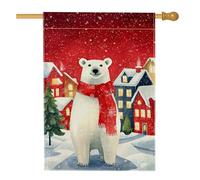 Bandiera invernale da giardino con orso polare, scena innevata rossa, striscione decorativo per la casa, bandiera su entrambi i lati in iuta per cortile, decorazione per prato all'aperto, 71 x 101 cm