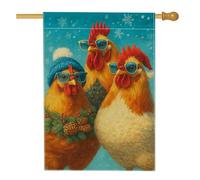 Bandiera invernale da giardino con pollo, striscione decorativo per la casa con gallo colorato, bandiera su entrambi i lati in iuta per cortile, decorazione per vacanze all'aperto, 71 x 101 cm