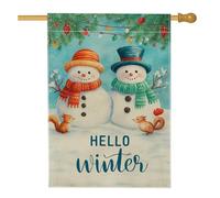 Bandiera invernale da giardino con pupazzi di neve, bandiera blu Hello Winter Home Decor Banner, bandiera su entrambi i lati in iuta per cortile, decorazione stagionale per esterni, 71 x 101 cm