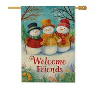 Bandiera invernale da giardino con pupazzi di neve, bandiera di benvenuto con uomo di neve blu, bandiera su entrambi i lati in iuta per cortile, decorazione stagionale per esterni, 71 x 101 cm
