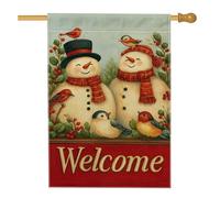 Bandiera invernale da giardino con pupazzi di neve, striscione di benvenuto rosso con uccelli, bandiera decorativa su entrambi i lati per vacanze all'aperto decorazione prato 71 x 101 cm