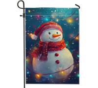 Bandiera invernale da giardino con pupazzo di neve, decorazione colorata per le vacanze con luci, bandiera da prato in tessuto su entrambi i lati, per feste all'aperto e decorazioni stagionali per la
