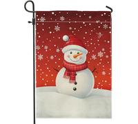 Bandiera invernale da giardino con pupazzo di neve, decorazione natalizia rossa e bianca, bandiere da giardino, bandiera da giardino in tessuto su entrambi i lati, decorazione per esterni, 30,5 x 45,7