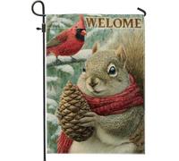 Bandiera invernale da giardino con scoiattolo cardinale, pigne rosse, decorazione per la casa, bandiera su entrambi i lati, in iuta, decorazione per giardino, 30,5 x 45,7 cm